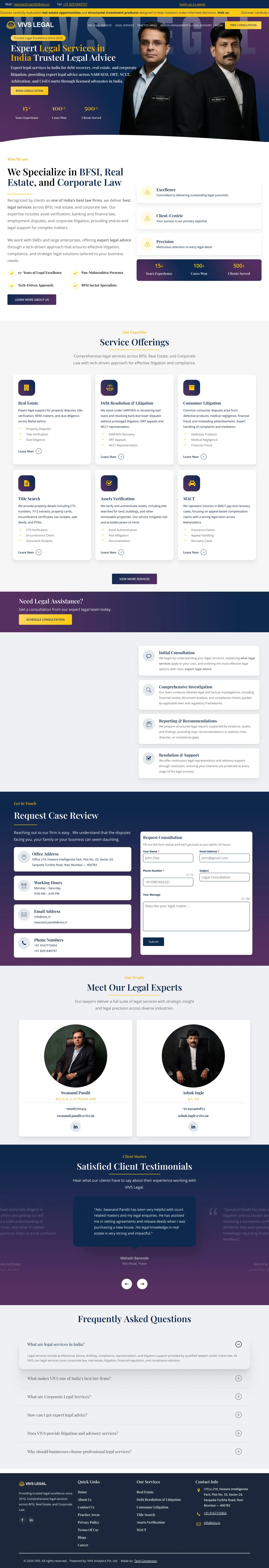 The Vivs Legal website, full page